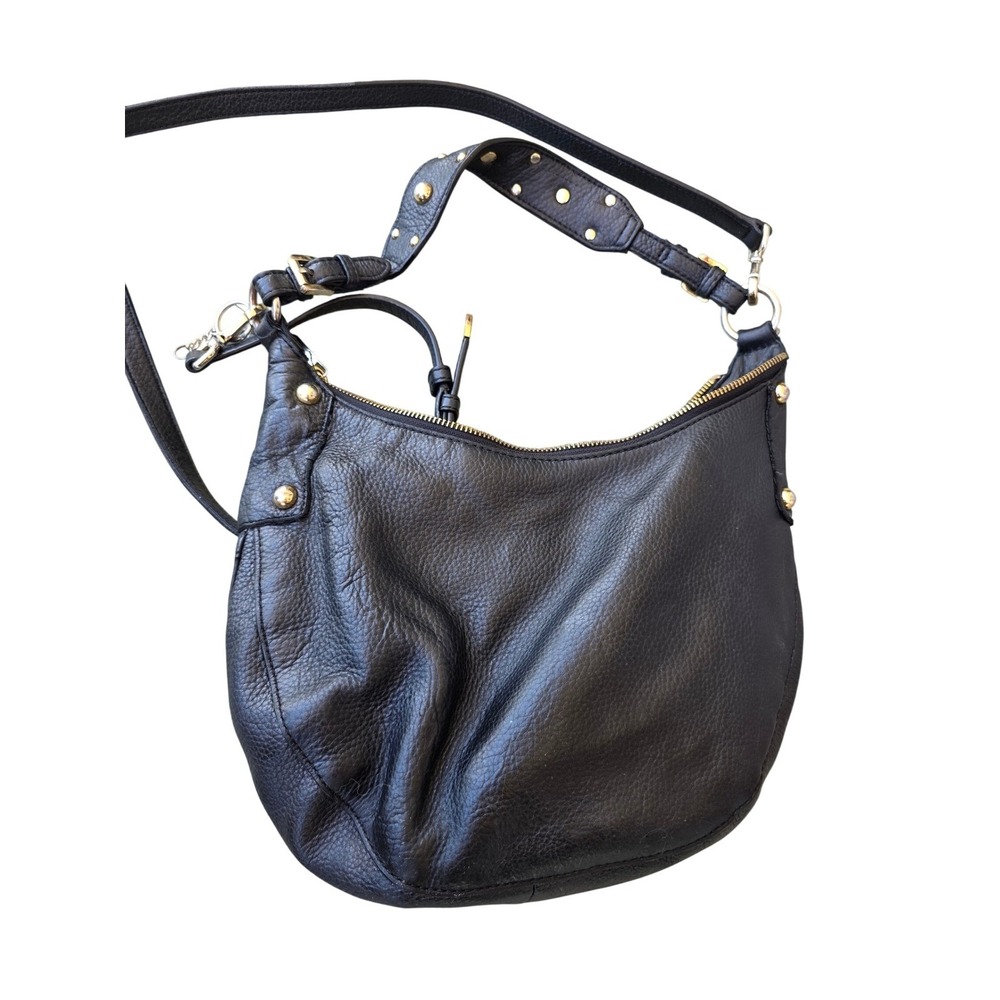 Michael Kors Black Pebbled Leather Studded Hobo Crossbody Bag Gold K3 - Picture 14 of 16